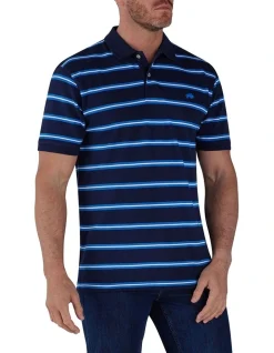 Raging Bull Trio Stripe Pique Polo In Navy