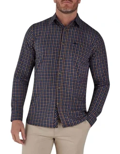 Raging Bull Brushed Cotton Tattersall Long Sleeve Shirt In Blue