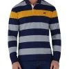 Raging Bull Irregular Stripe Long Sleeve Rugby Polo In Grey