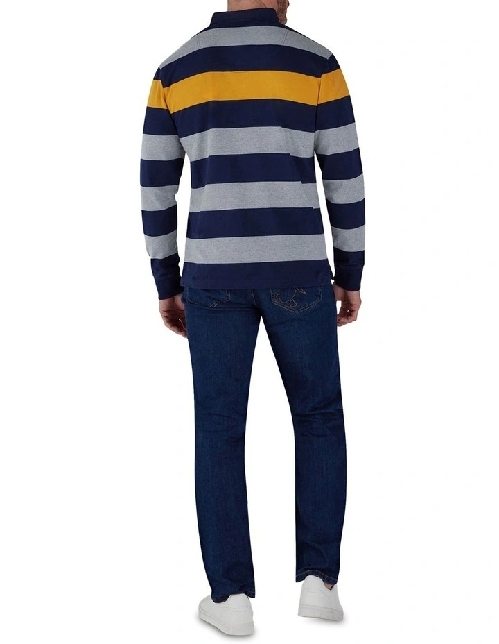 Raging Bull Irregular Stripe Long Sleeve Rugby Polo In Grey - Image 2