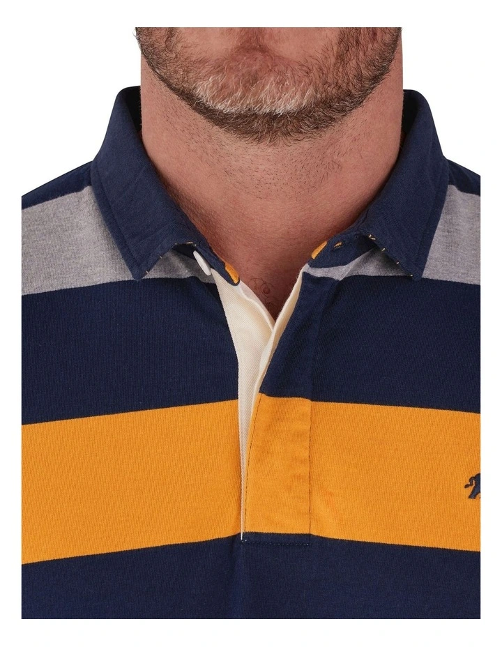 Raging Bull Irregular Stripe Long Sleeve Rugby Polo In Grey - Image 4