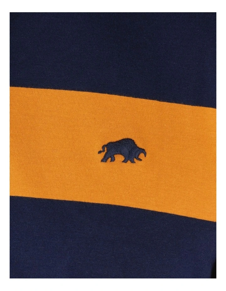 Raging Bull Irregular Stripe Long Sleeve Rugby Polo In Grey - Image 5