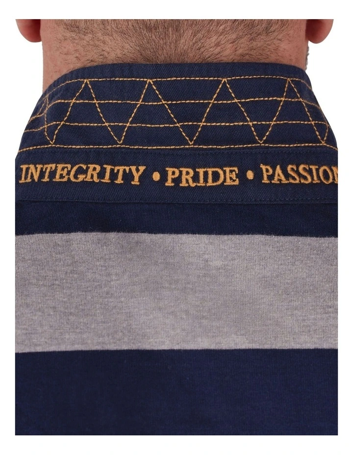 Raging Bull Irregular Stripe Long Sleeve Rugby Polo In Grey - Image 6