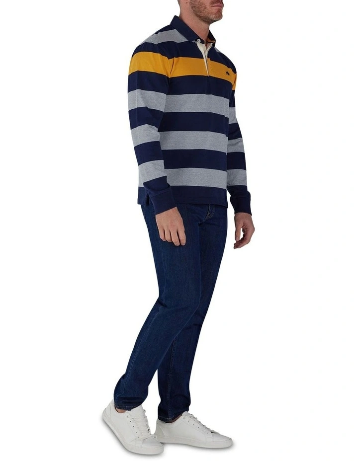 Raging Bull Irregular Stripe Long Sleeve Rugby Polo In Grey - Image 7