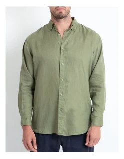 DESTii Long Sleeve Linen Shirt In Khaki