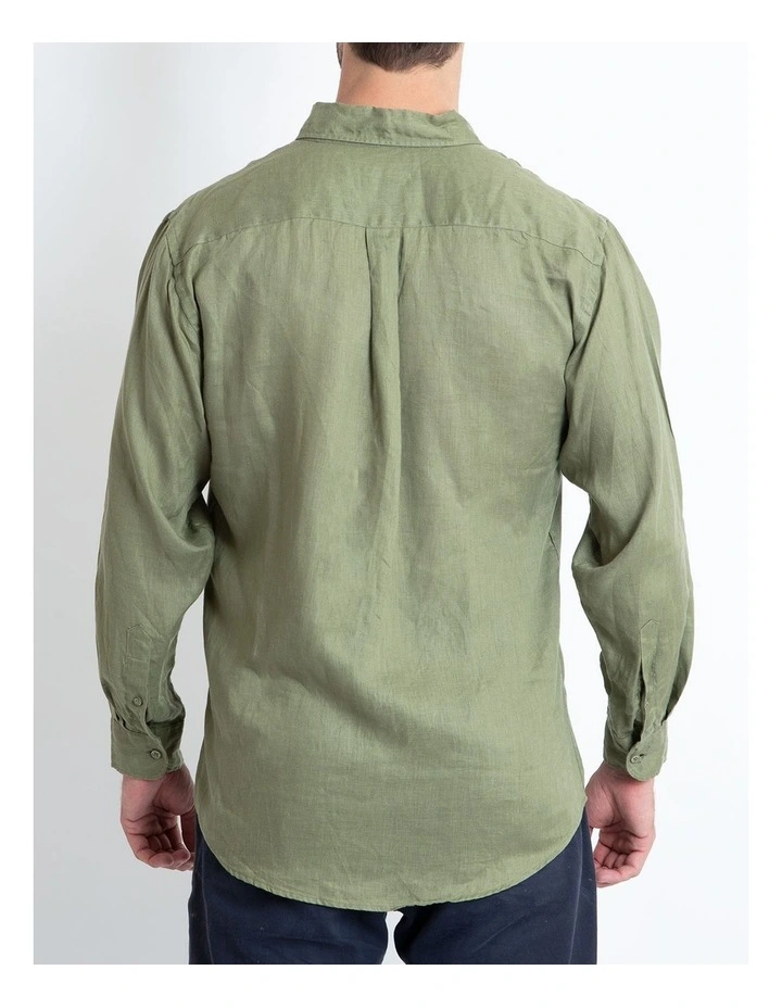 DESTii Long Sleeve Linen Shirt In Khaki - Image 2