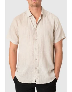 DESTii Short Sleeve Linen Shirt In Natural