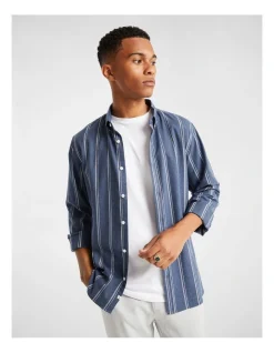 Yd. Caleb Stripe Brushed Shirt In Blue