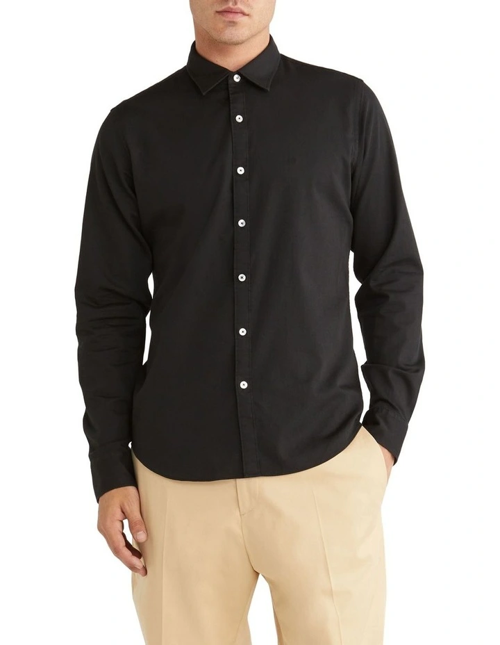 Calvin Klein Nevertuck Long Sleeve Shirt In Black