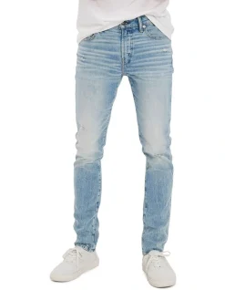 American Eagle Airflex Distressed Skinny Jean In Blue