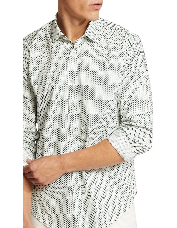 Oxford Kenton Printed Cotton Shirt In Green - Image 4