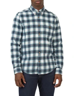 Ben Sherman Brushed Ombre Check Long Sleeve Shirt In Midnight