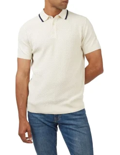Ben Sherman Textured Front Polo In Ivory