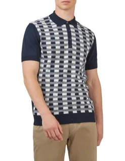 Ben Sherman Jacquared Front Polo In Dark Navy