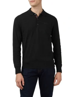 Ben Sherman Signature Long Sleeve Knitted Polo In Black