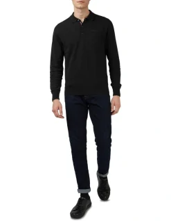 Alternative view of Ben Sherman Signature Long Sleeve Knitted Polo In Black