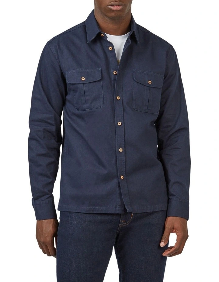 Ben Sherman Cotton Twill Overshirt In Navy 1 Ben Sherman Cotton Twill Overshirt In Navy