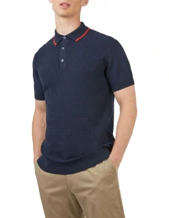 Ben Sherman Textured Front Polo In Blue