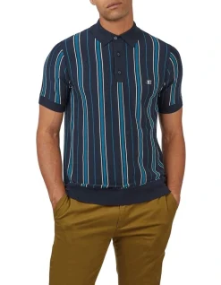 Ben Sherman All Over Stripe Polo In Blue