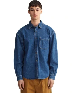 Gant Denim Twill Overshirt In Blue
