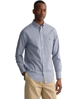 Gant Small Tartan Twill Long Sleeve Shirt In Blue