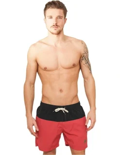 URBAN CLASSICS Block Swim Shorts In Black/Red