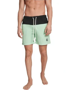 URBAN CLASSICS Block Swim Shorts In Black/Neo Mint