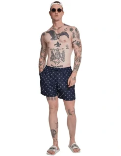 URBAN CLASSICS Anchor Pattern Swim Shorts In Navy