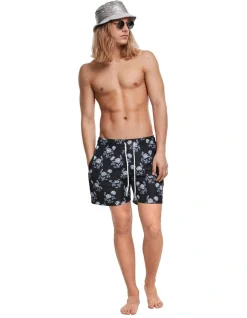 URBAN CLASSICS Rose Pattern Swim Shorts In Black