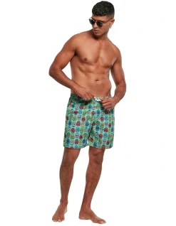 URBAN CLASSICS Calavera Pattern Swim Shorts In Green