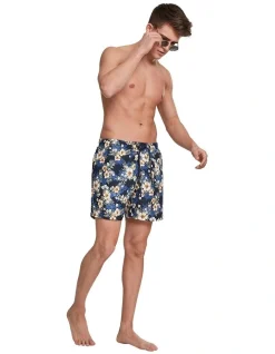 URBAN CLASSICS Hibiscus Pattern Swim Shorts In Navy