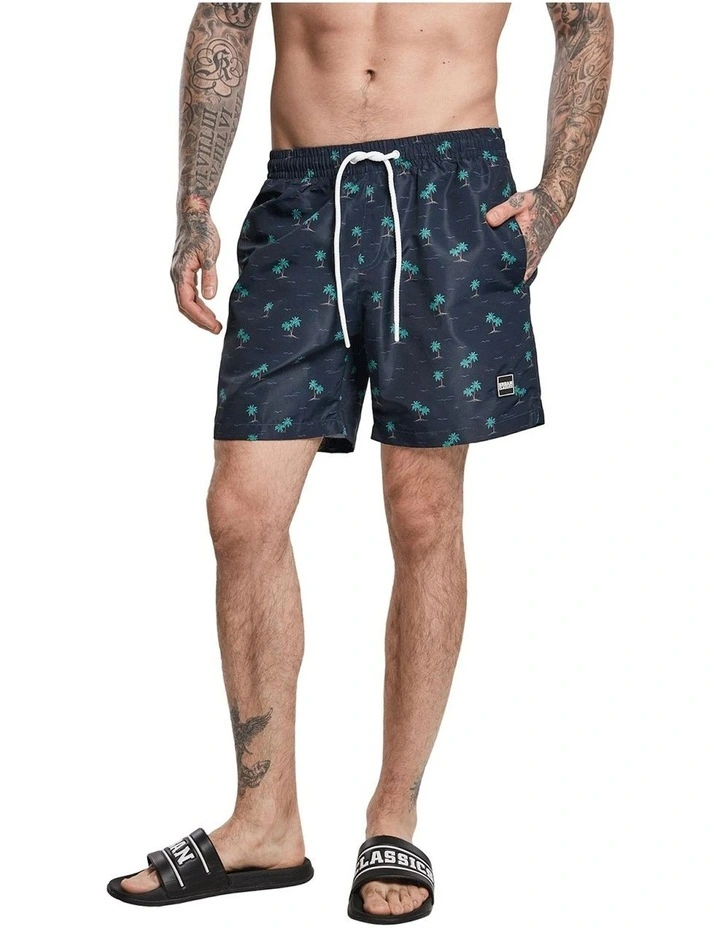 URBAN CLASSICS Island Pattern Swim Shorts In Navy 2 URBAN CLASSICS Island Pattern Swim Shorts In Navy - Image 2