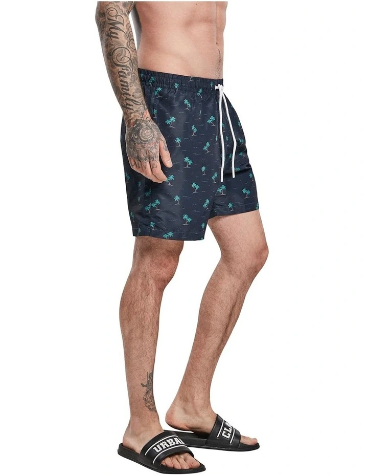URBAN CLASSICS Island Pattern Swim Shorts In Navy 3 URBAN CLASSICS Island Pattern Swim Shorts In Navy - Image 3