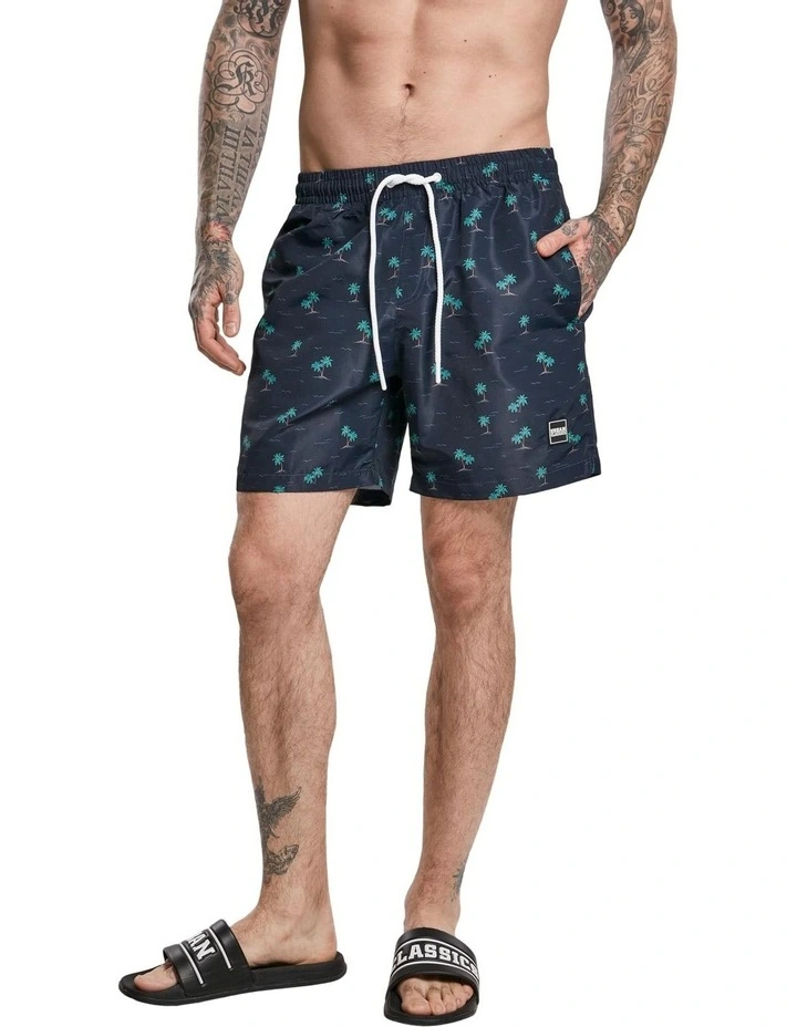 URBAN CLASSICS Island Pattern Swim Shorts In Navy 7 URBAN CLASSICS Island Pattern Swim Shorts In Navy - Image 7
