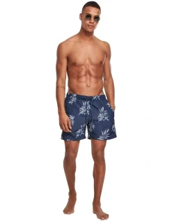 URBAN CLASSICS Floral Pattern Swim Shorts In Navy