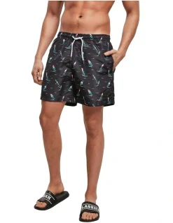 URBAN CLASSICS Surf Pattern Swim Shorts In Black