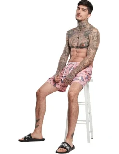 URBAN CLASSICS Yacht Pattern Swim Shorts In Pink