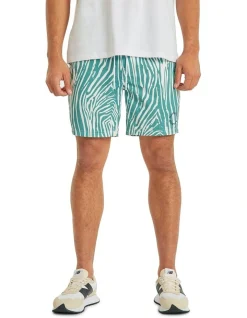 Nomadic Paradise Deep Beach Shorts In Green Print