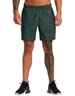 RVCA Yogger IV Elastic 17 Inch Shorts In Dark Olive Splatter