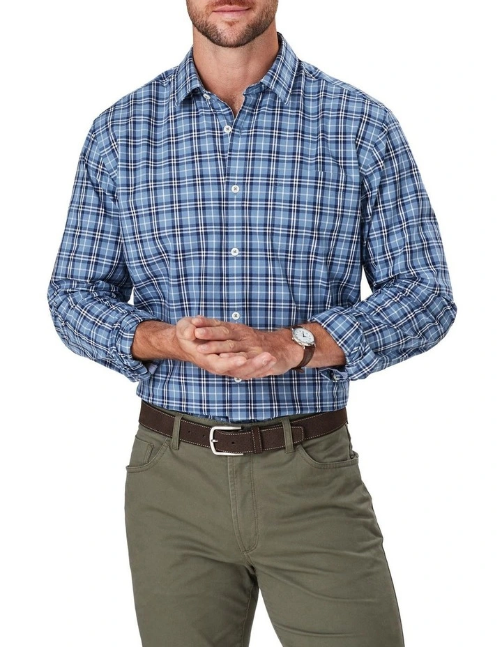 Gazman Casual Plaid Check Long Sleeve Shirt In Blue 1 Gazman Casual Plaid Check Long Sleeve Shirt In Blue