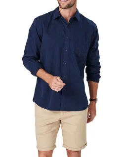 Gazman Authentic Twill Long Sleeve Shirt In Navy
