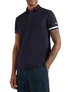 Tommy Hilfiger Flag Cuff Sleeve Logo Slim Polo In Blue