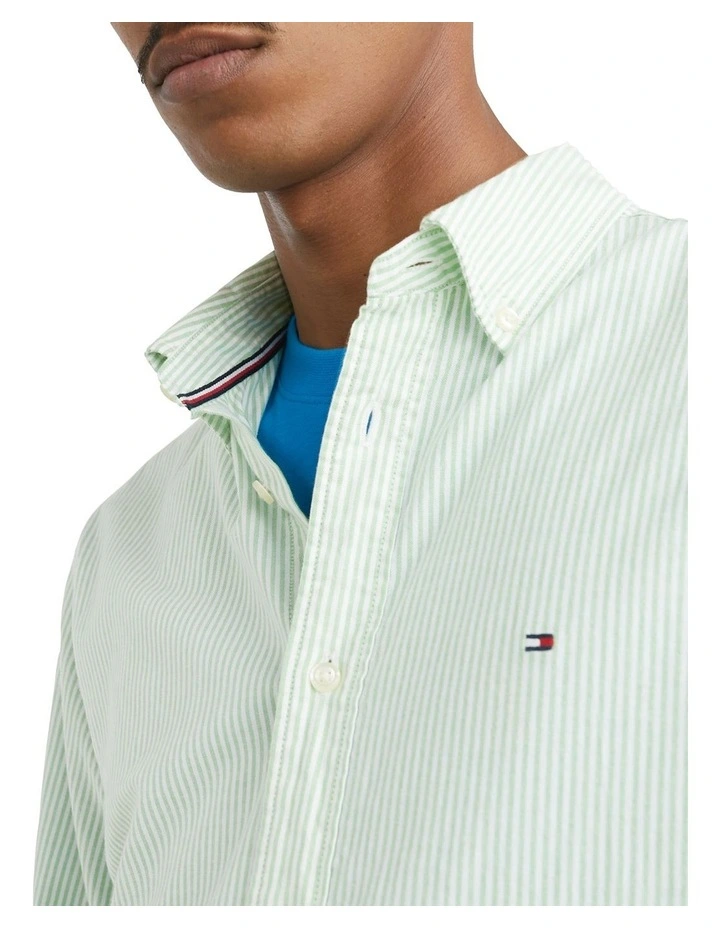 Tommy Hilfiger 1985 Flex Oxford Stripe Long Sleeve Shirt In Green 3 Tommy Hilfiger 1985 Flex Oxford Stripe Long Sleeve Shirt In Green - Image 3