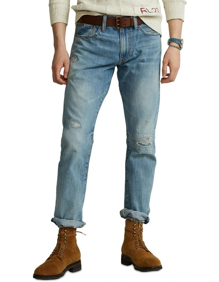 Polo Ralph Lauren Varick Slim Straight Distressed Jean In Blue