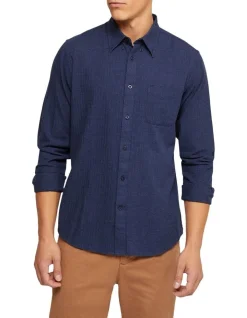 Oxford Portland Cotton Flannel Shirt In Blue