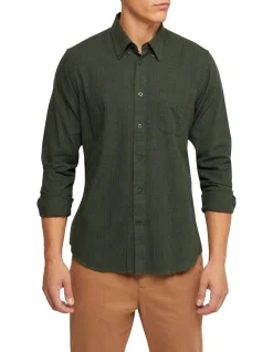 Oxford Portland Cotton Flannel Shirt In Green
