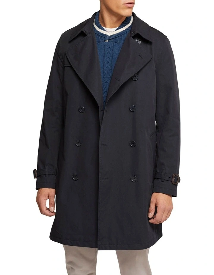 Oxford Marco Short Trench Coat In Blue