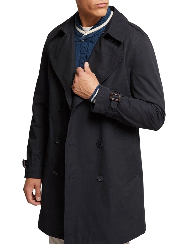 Oxford Marco Short Trench Coat In Blue - Image 4