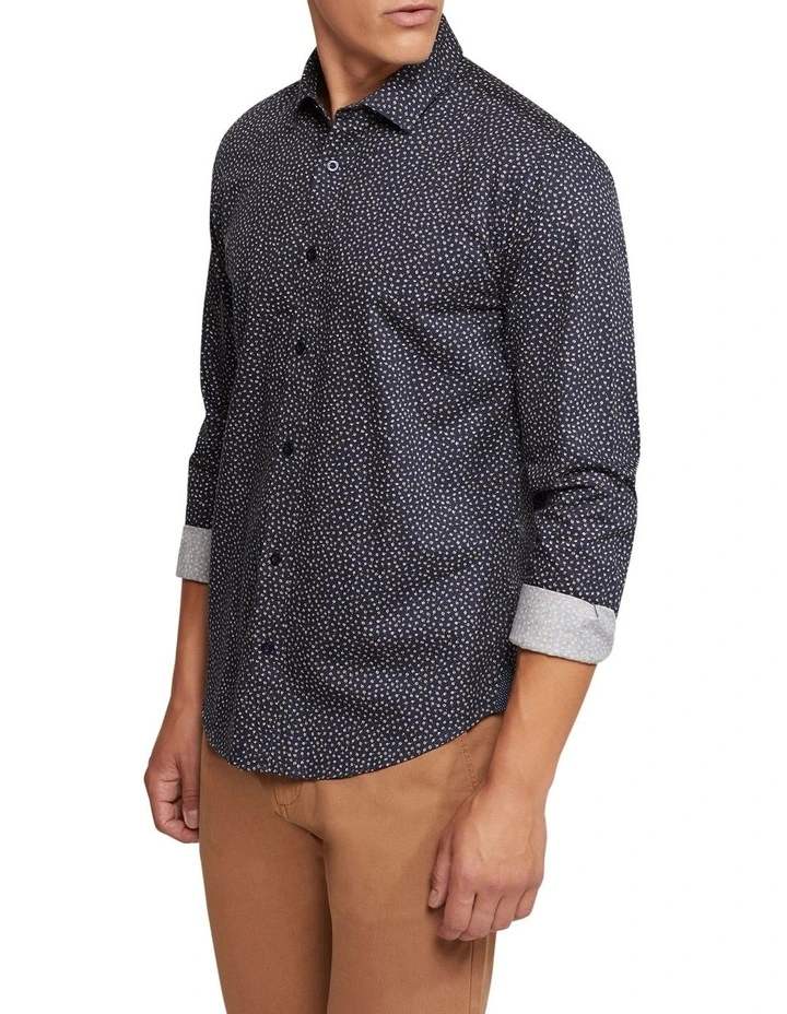 Oxford Kenton Printed Cotton Shirt In Navy - Image 2