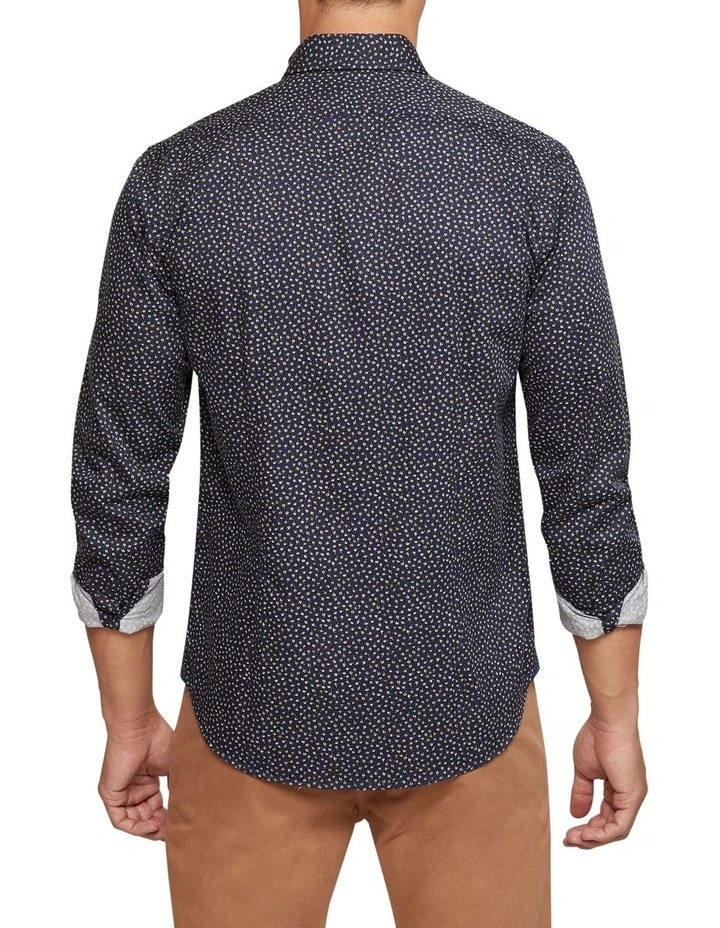 Oxford Kenton Printed Cotton Shirt In Navy - Image 3